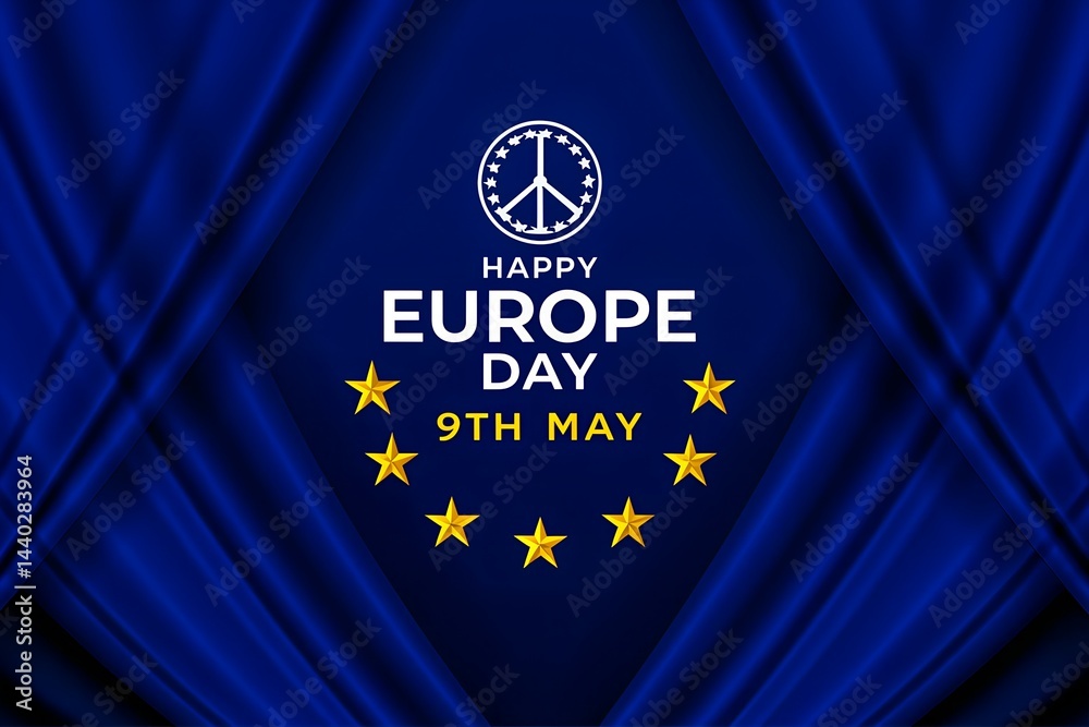 Happy Europe Day. Flag Europe, hand and star. Great for posters, banners, social media and more. Blue background