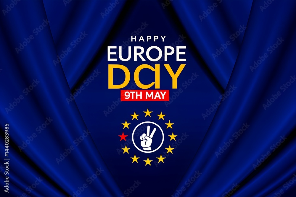 Happy Europe Day. Flag Europe, hand and star. Great for posters, banners, social media and more. Blue background