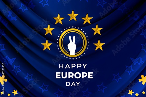 Obraz na płótnie Happy Europe Day. Flag Europe, hand and star. Great for posters, banners, social media and more. Blue background w salonie