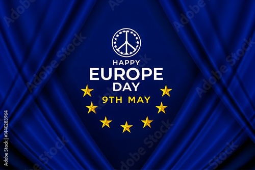Obraz na płótnie Happy Europe Day. Flag Europe, hand and star. Great for posters, banners, social media and more. Blue background w salonie
