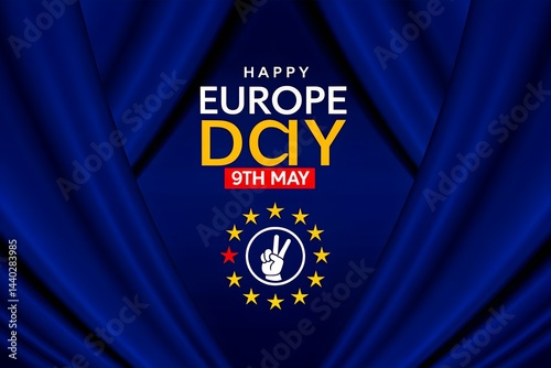 Obraz na płótnie Happy Europe Day. Flag Europe, hand and star. Great for posters, banners, social media and more. Blue background w salonie