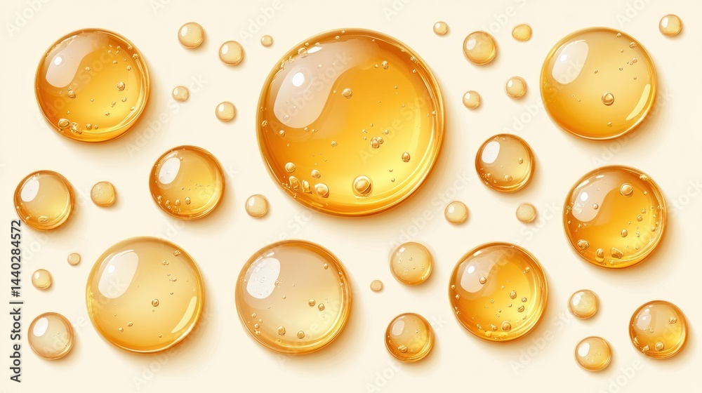 Fototapeta premium Amber Liquid Drops on Cream Background