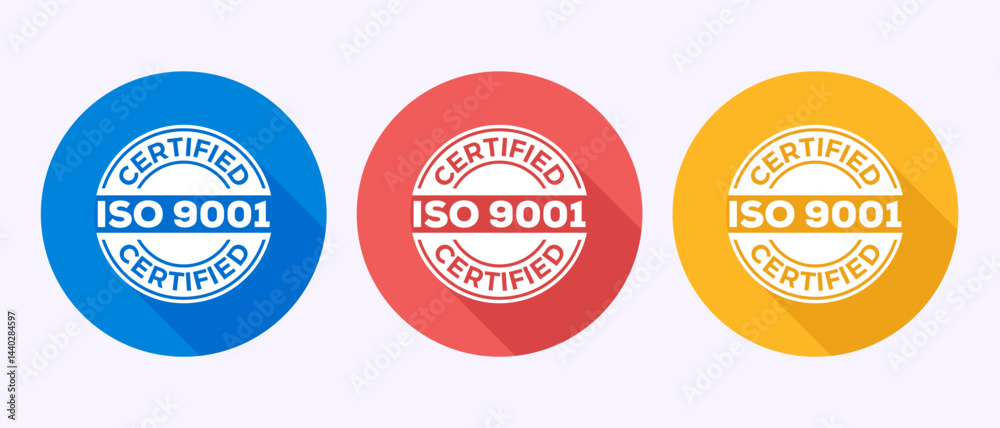 Obraz premium ISO 9001 certified icon design illustration, Standard quality label sign symbol in shadow button design