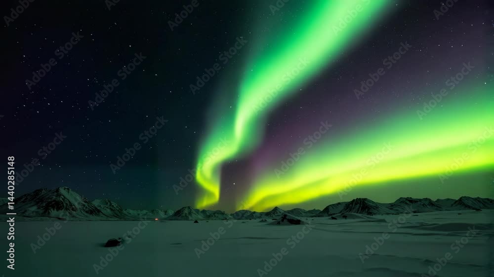 Mesmerizing northern lights dance over snowy landscape in Iceland at night Mesmerizing northern lights dance over snowy landscape in Iceland at night