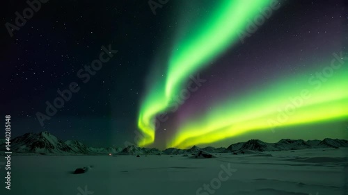 Mesmerizing northern lights dance over snowy landscape in Iceland at night