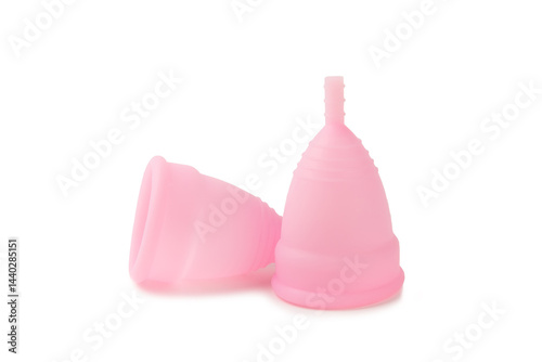 Obraz na płótnie Menstrual cup isolated on white background. Sanitary napkins, tampons and menstrual cup. Concept of critical days, menstruation.feminine hygiene product. Women health concept.Premenstrual syndrome. w salonie