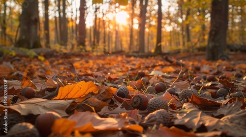 Wallpaper Mural Autumn's quiet forest floor, acorns and fallen leaves Torontodigital.ca
