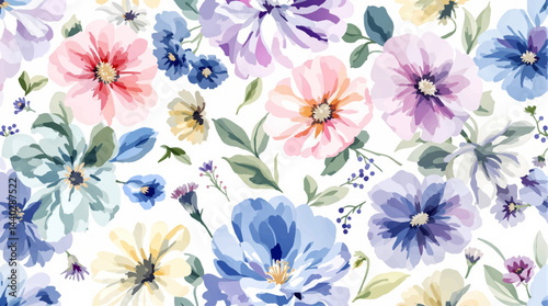 Seamless watercolor flowers pattern