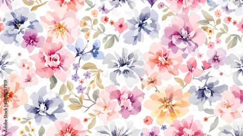 Seamless watercolor flowers pattern