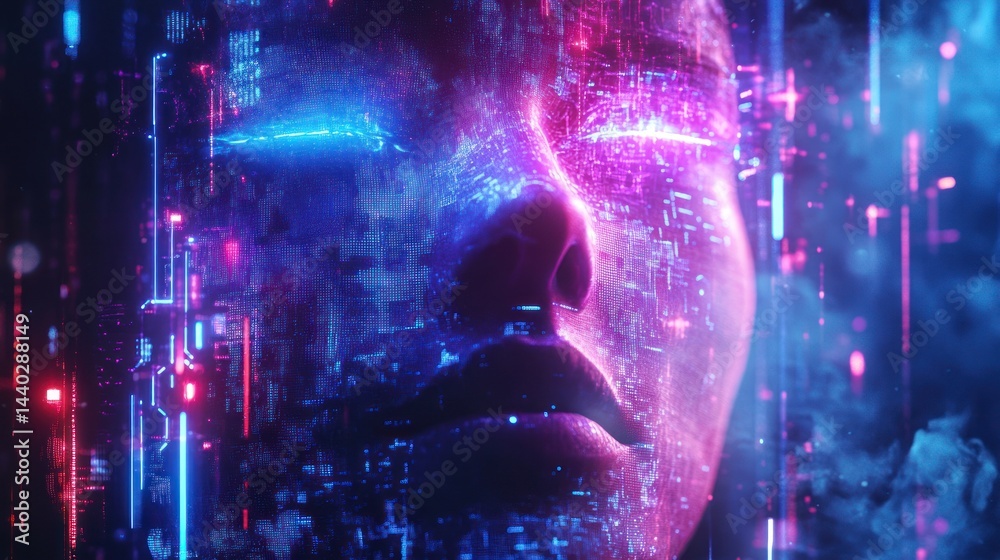 Digital Enigma: A Cyberpunk Portrait of a Woman's Face Composed of Circuitry and Glowing Lines Digital Enigma: A Cyberpunk Portrait of a Woman's Face Composed of Circuitry and Glowing Lines
