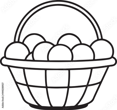basket of eggs line art, black outline, vector and illustration, coloring book page line art drawing
