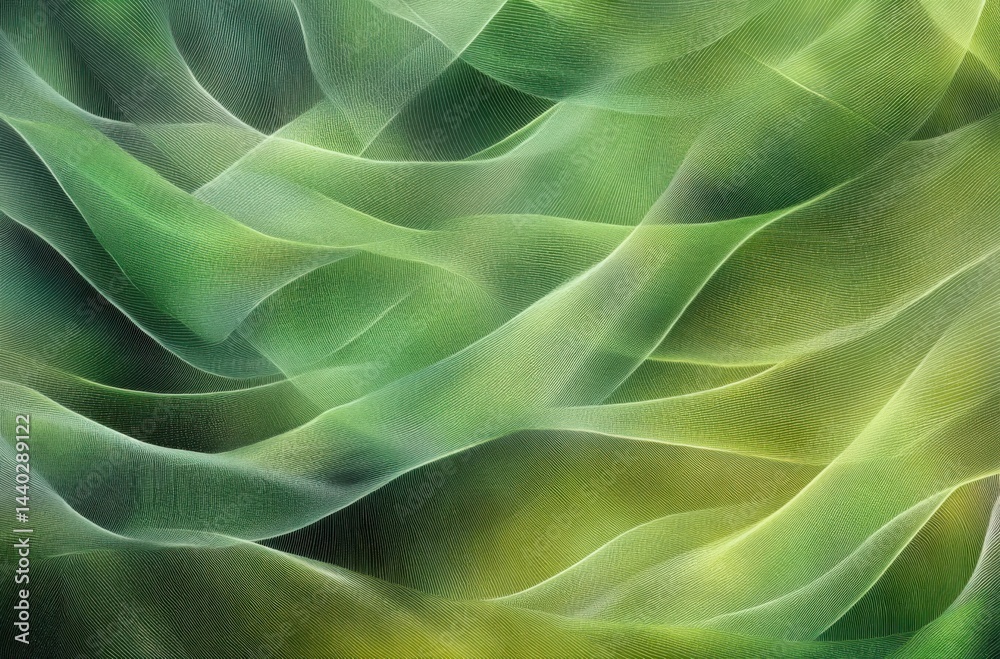 Obraz premium Nature-inspired abstract art of green lines forming leaf-like patterns in a layered gradient setting