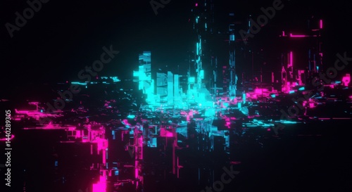 Wallpaper Mural Abstract Neon Cityscape Glitch Art Pink Blue Purple Digital Futuristic Background Torontodigital.ca