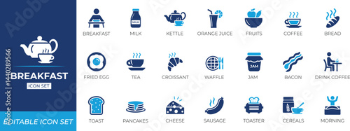 Breakfast icon set. Solid icon collection.