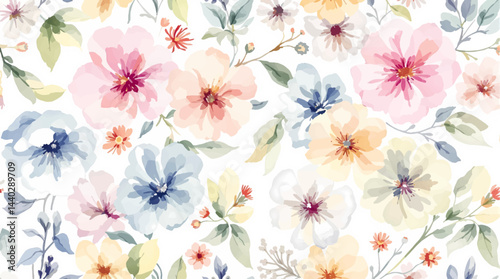 Seamless watercolor flowers pattern