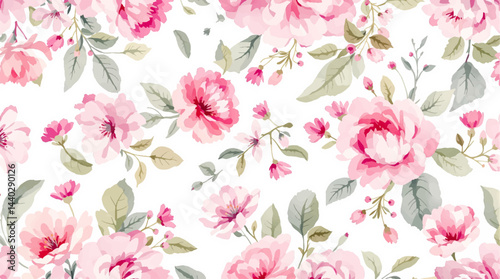 Seamless watercolor flowers pattern. Hand painted flowers of different colors, Flowers for design
