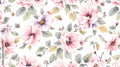 Seamless watercolor flowers pattern. Hand painted flowers of different colors, Flowers for design