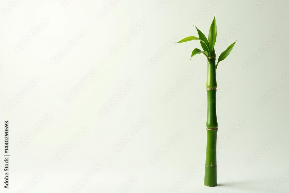 Obraz premium Small single stem of a tall bamboo plant isolated on white background, nature photograph, bamboo stems, bamboo shoot
