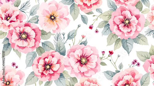 Seamless watercolor flowers pattern, Seamless watercolor flowers pattern. Hand painted flowers of different colors. Flowers for design.