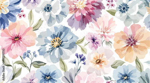 Seamless watercolor flowers pattern
