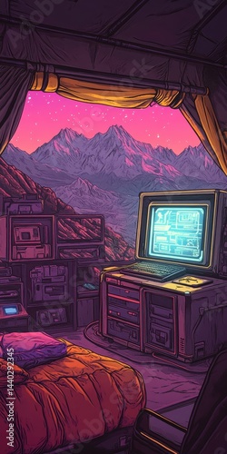 Wallpaper Mural Pixel Art Room with Mountain Sunset View Torontodigital.ca