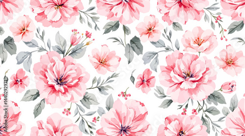 Seamless pattern with flowers and leaves. Hand drawn background. floral pattern for wallpaper or fabric. Flower rose. Botanic Tile.