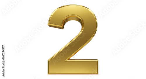 3d golden number two isolated white background