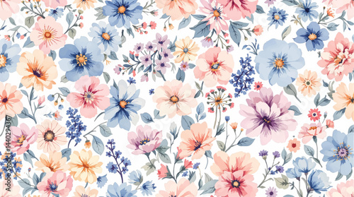 Seamless pattern with flowers and leaves. Hand drawn background. floral pattern for wallpaper or fabric. Flower rose. Botanic Tile.