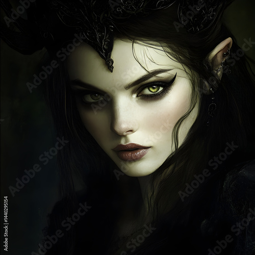 Obraz na płótnie Morgan Le Fay is a vengeful, realism, dark, scary, and the queen of hell. w salonie