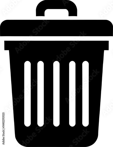 Trash Can Icon Simple Black and White Illustration