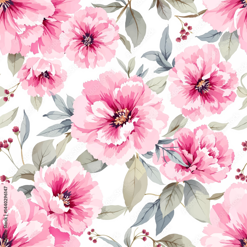 Pink flower watercolor seamless pattern
