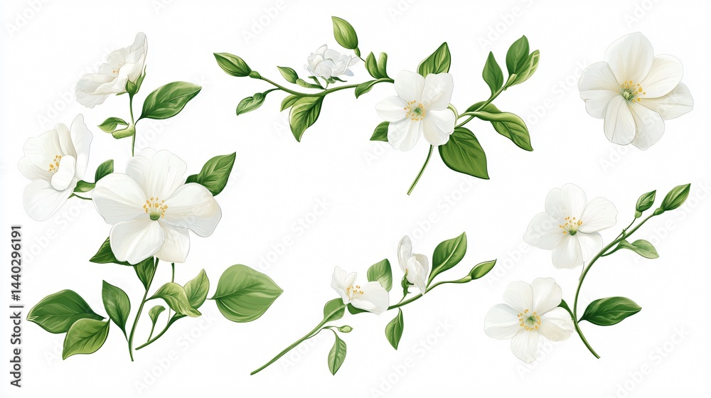 Obraz premium Elegant Floral Elements on White Background for Design Projects