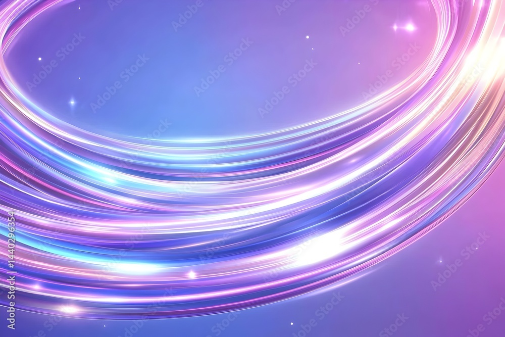 Obraz premium Glowing purple and blue light trails swirl in concentric circles against a dark backdrop, creating a dynamic and vibrant abstract effect