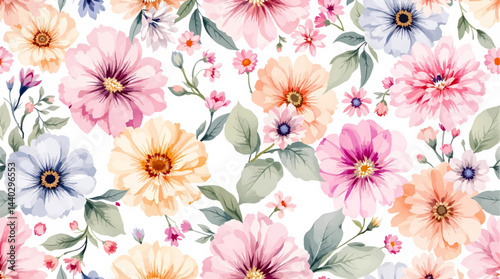 Peach floral watercolor seamless pattern
