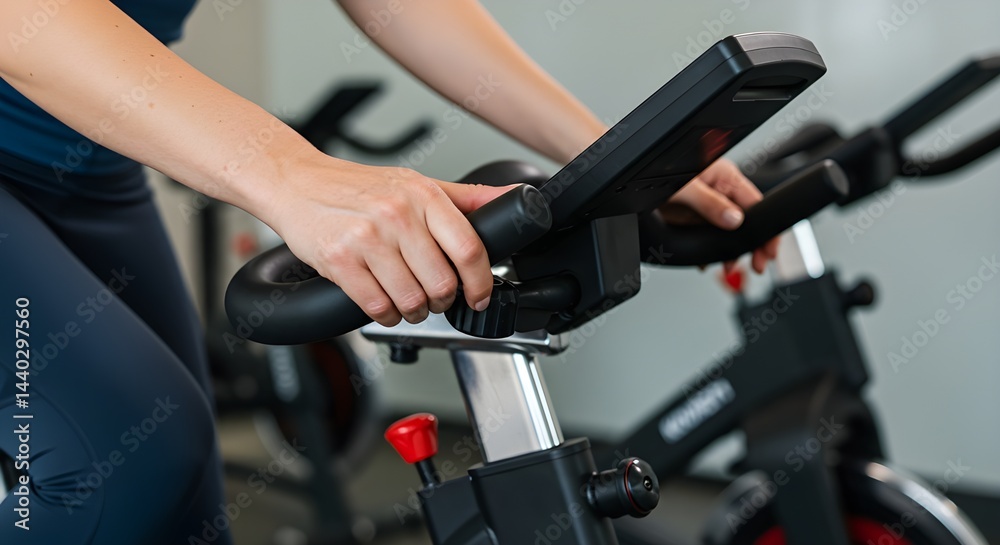 Hands on Stationary Bike Handlebars in Spinning Class Hands on Stationary Bike Handlebars in Spinning Class