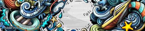 Water sports hand drawn doodle banner. Cartoon vector detailed flyer.