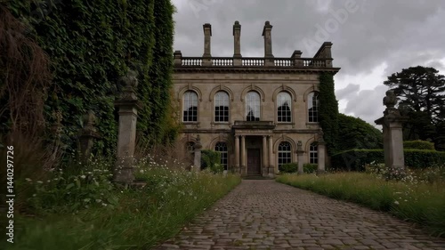 Enigmatic Mansion Surrounded by Lush Greenery and Mysterious Garden
