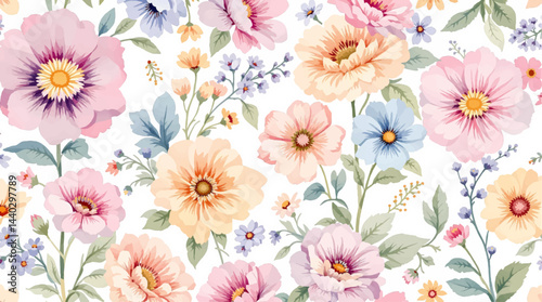 peach floral watercolor seamless pattern
