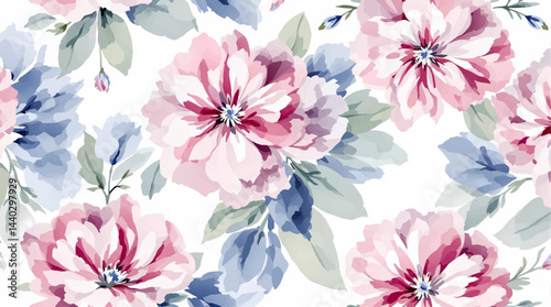 Seamless summer pattern with watercolor flowers handmade.