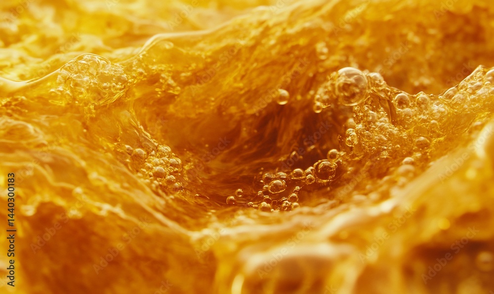 Amber fluid swirls a bubbly dynamic closeup Amber fluid swirls a bubbly dynamic closeup