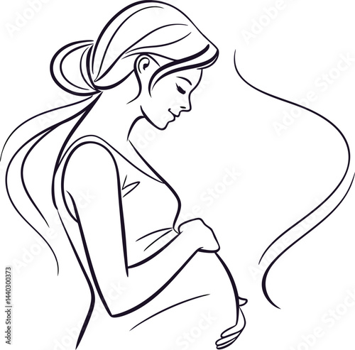 Simple Vector Line Art of Pregnant Mother Holding Belly – Suitable for Elegant Wall Art or Minimalist Prints.