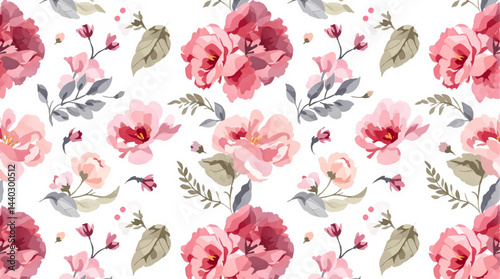 Seamless, Repeating Watercolor Flower Background Pattern. Repeating Fashion Design Pattern.
