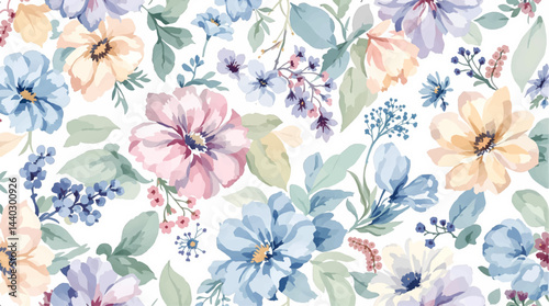 Seamless watercolor flowers pattern. Hand painted flowers of different colors. Flowers for design.