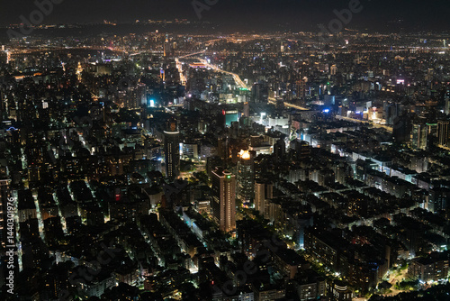 City aerial view night lights taipei taiwan asia busy street traffic