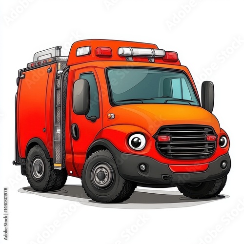 Cartoon Orange Firetruck Illustration