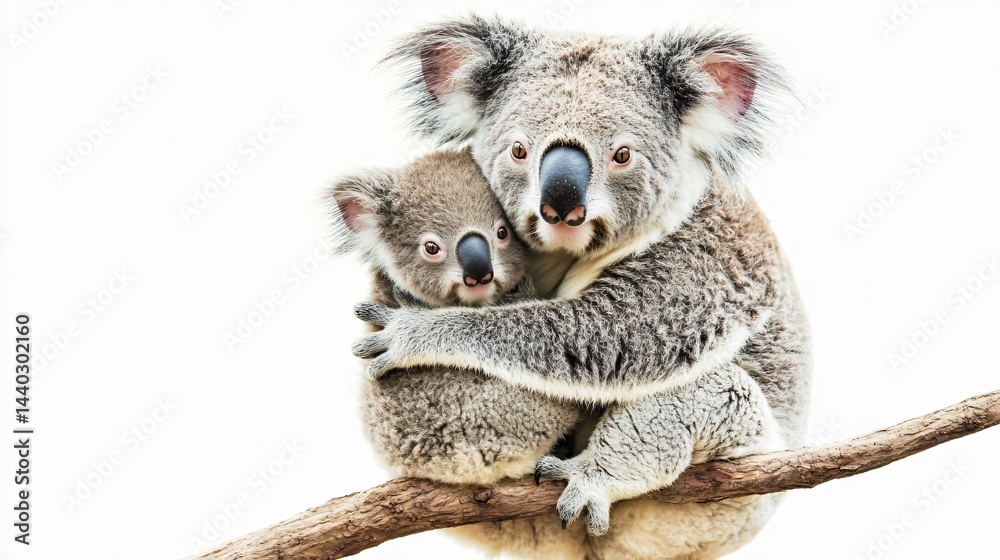 Obraz premium Tender Moment: Mother Koala Embracing Baby While Sitting