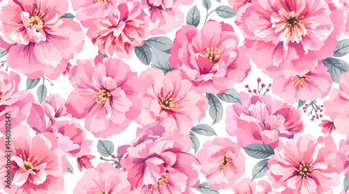 Seamless summer pattern with watercolor flowers handmade