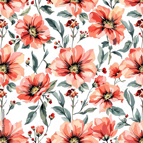 Flower background watercolor, Flowers and leaves pattern