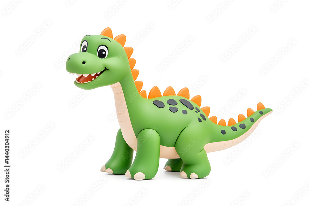 Naklejka premium 3d green cute cartoon dinosaur with smile isolated on white background