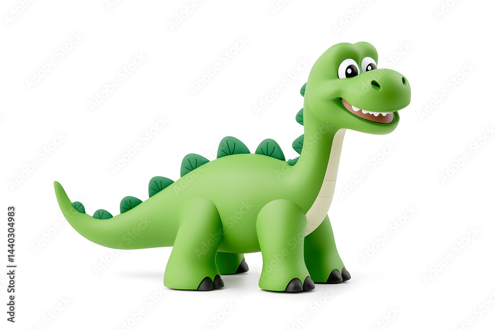 Fototapeta premium 3d green cute cartoon dinosaur with smile isolated on white background